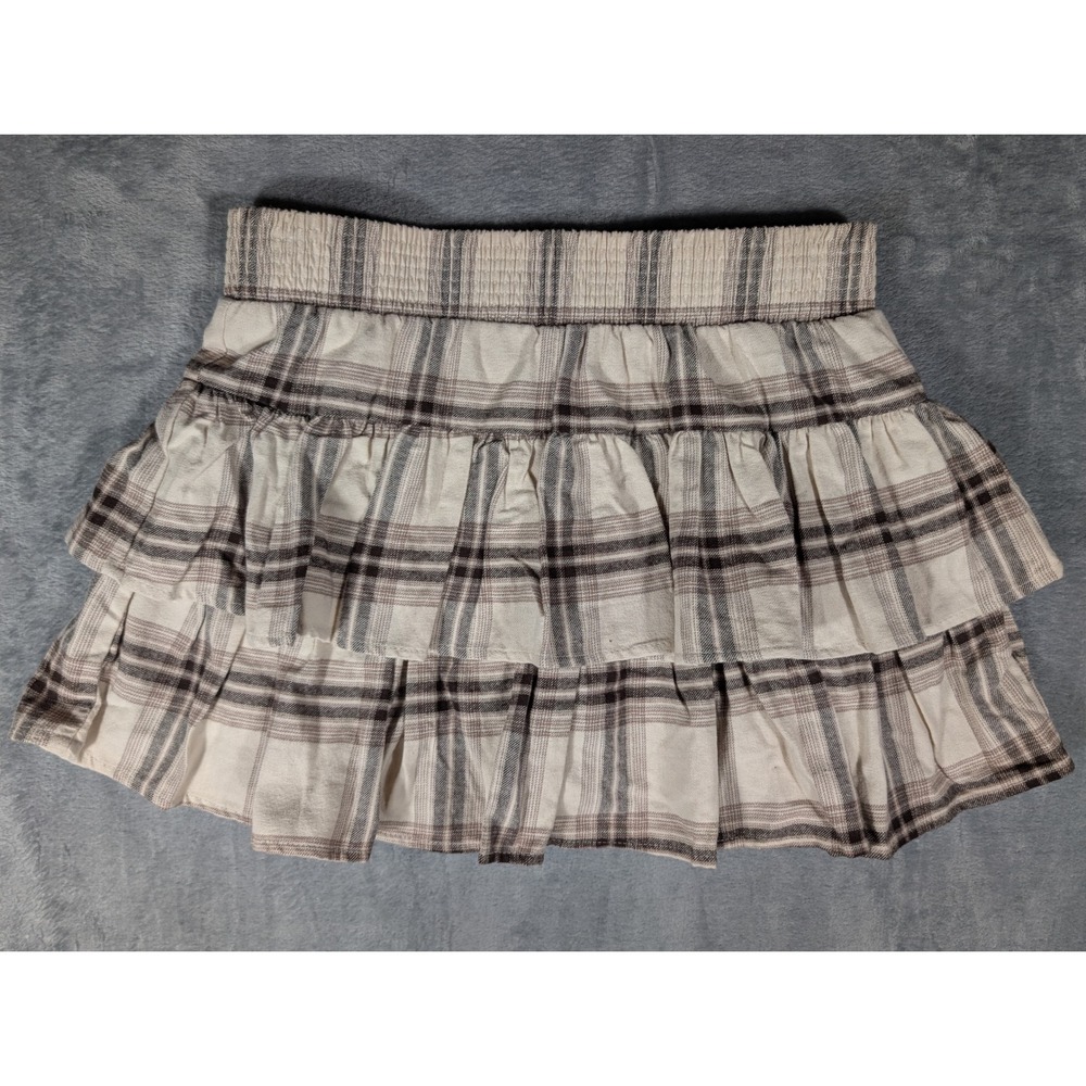 Streetwear Society Women's Tan Plaid Tiered Ruffle Mini Skort XL NWT Y2K Style